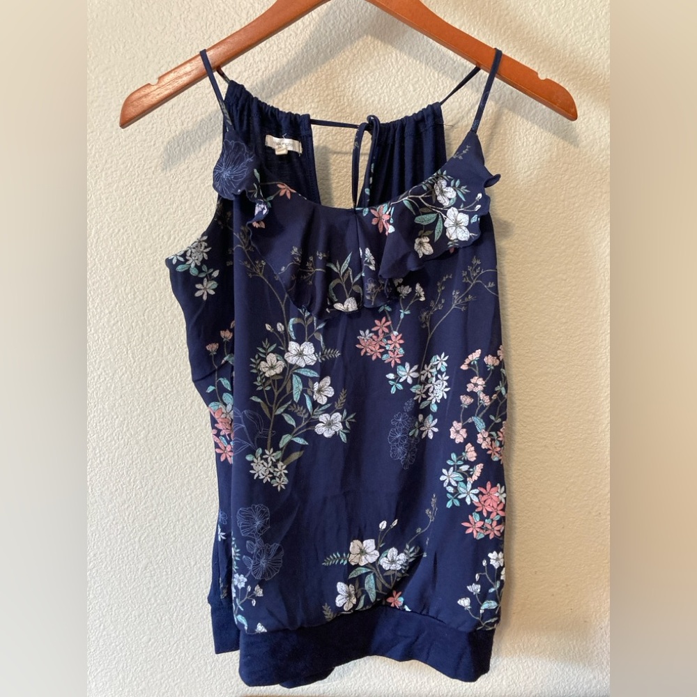 Maurices Blue Floral Ruffled Camisole